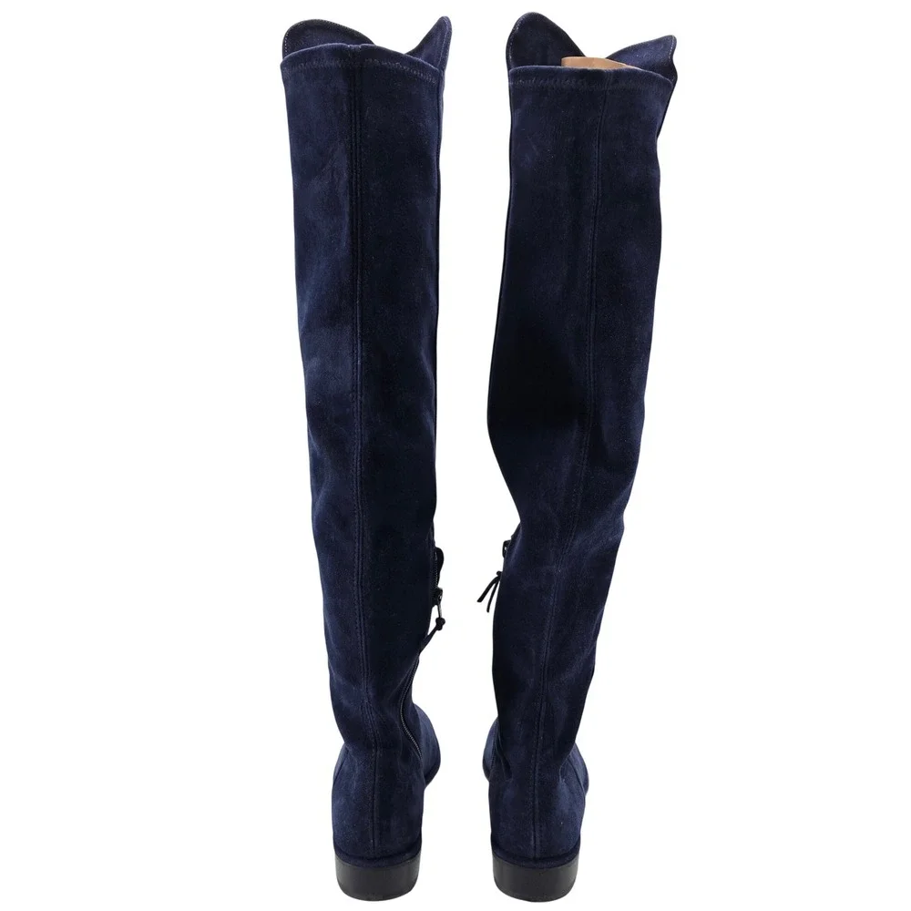 Stuart Weitzman Over The Knee 5050 Boots Navy Blue Suede Stretch 1